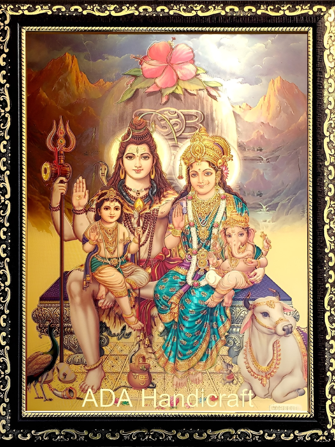 ADA Handicraft Brown & Yellow Lord Shiva & Family Wooden Wall Art
