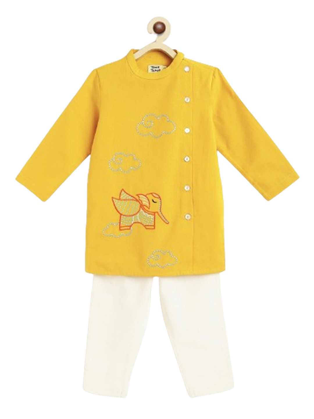 Tiber Taber Boys Animal Embroidered Angrakha Thread Work Pure Cotton Kurta with Pyjamas