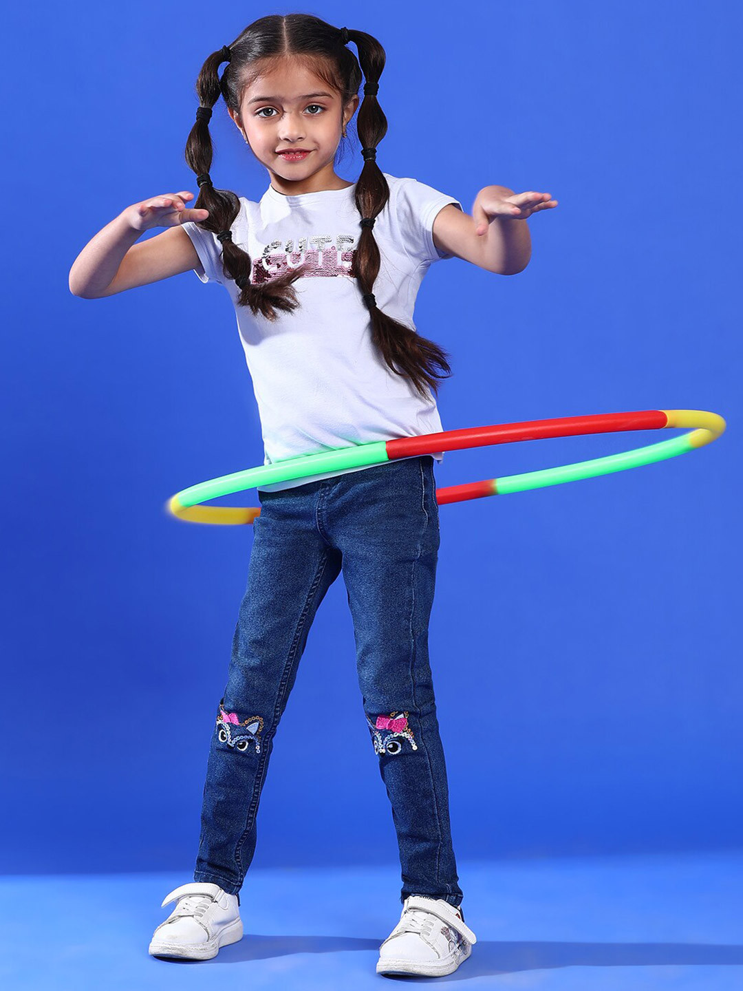 TALES & STORIES Girls Embellished Short Sleeves Cotton T-shirt