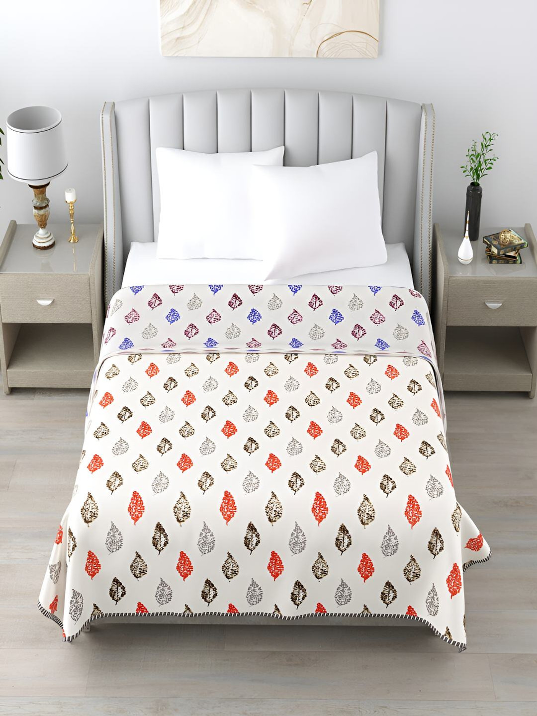 tundwal's Red & White Floral AC Room Cotton 210 GSM Double Bed Dohar