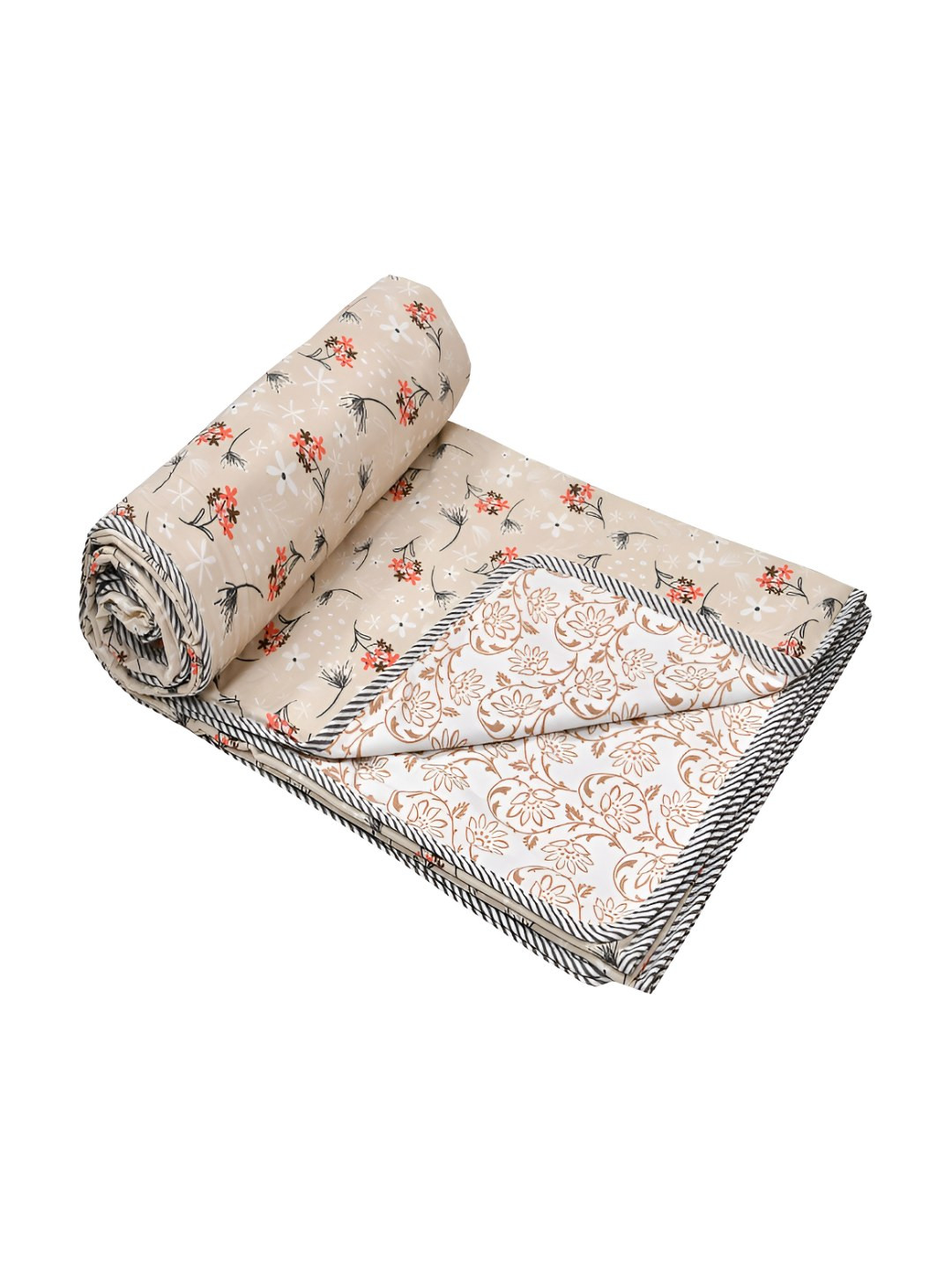 tundwal's Pink & Black Floral Printed AC Room Cotton 210 GSM Reversible Double Bed Dohar