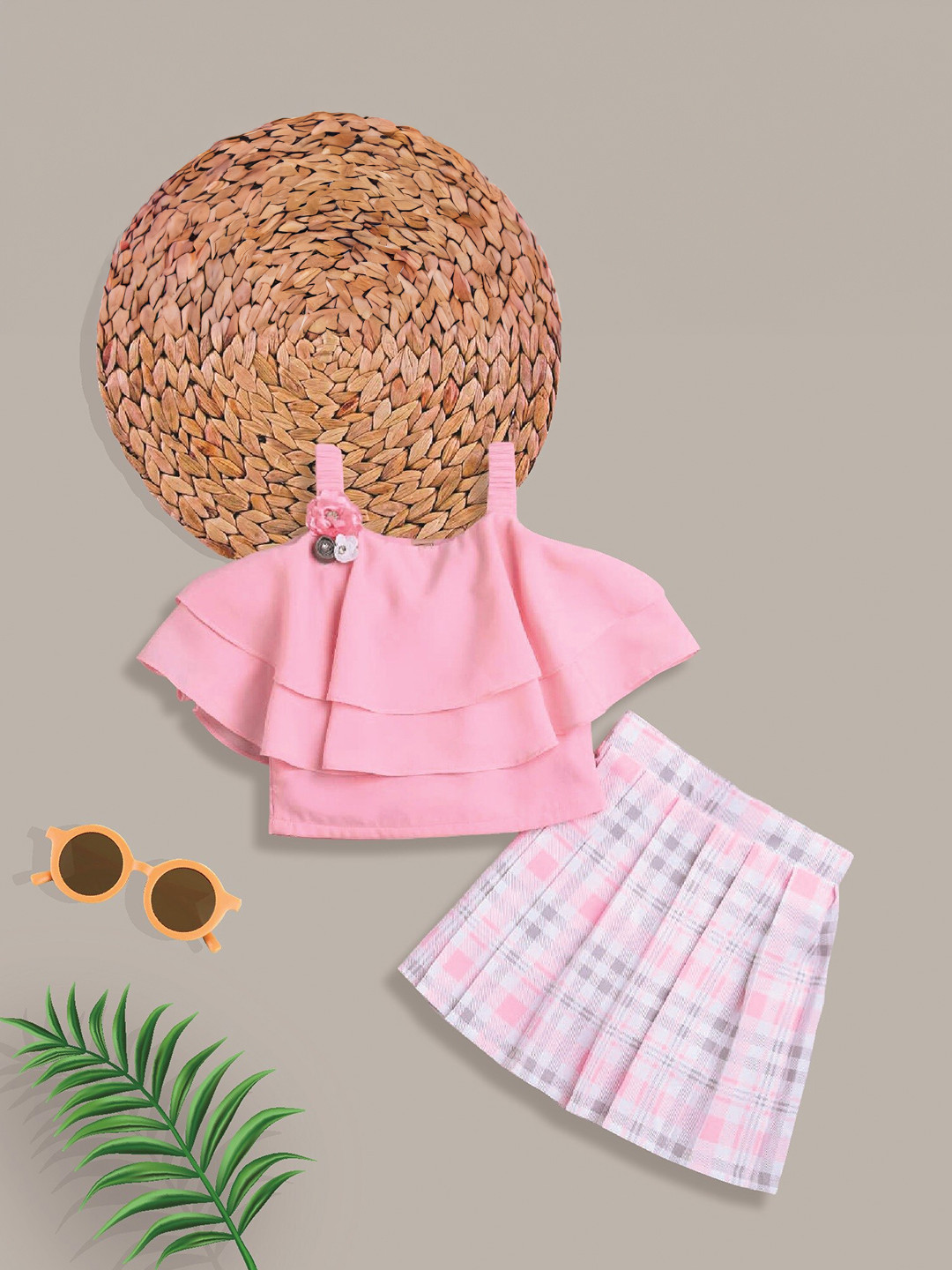 The Magic Wand Girls Shoulder Straps Top with Skirt