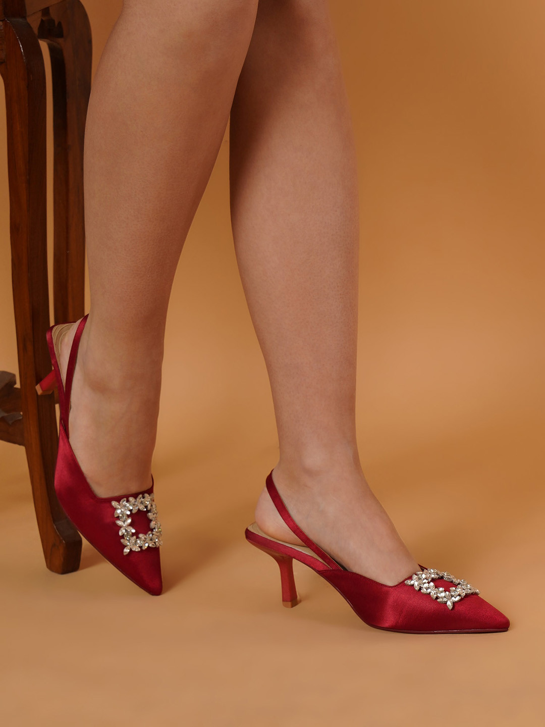 Sherrif Shoes Embellished Pointed Toe Slingback Heels