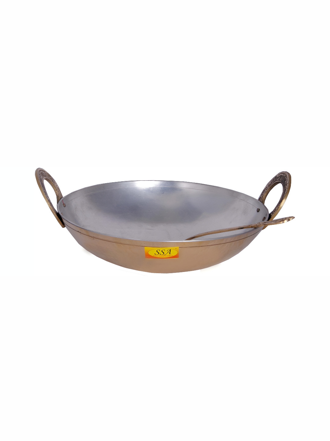 Shivshakti Arts Steel Toned Brass Kadhai With Serving Spoon