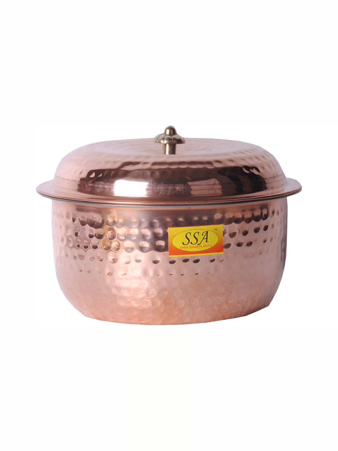 Shivshakti Arts Copper Handi Casserole Hammered Desgined With lid 1 L