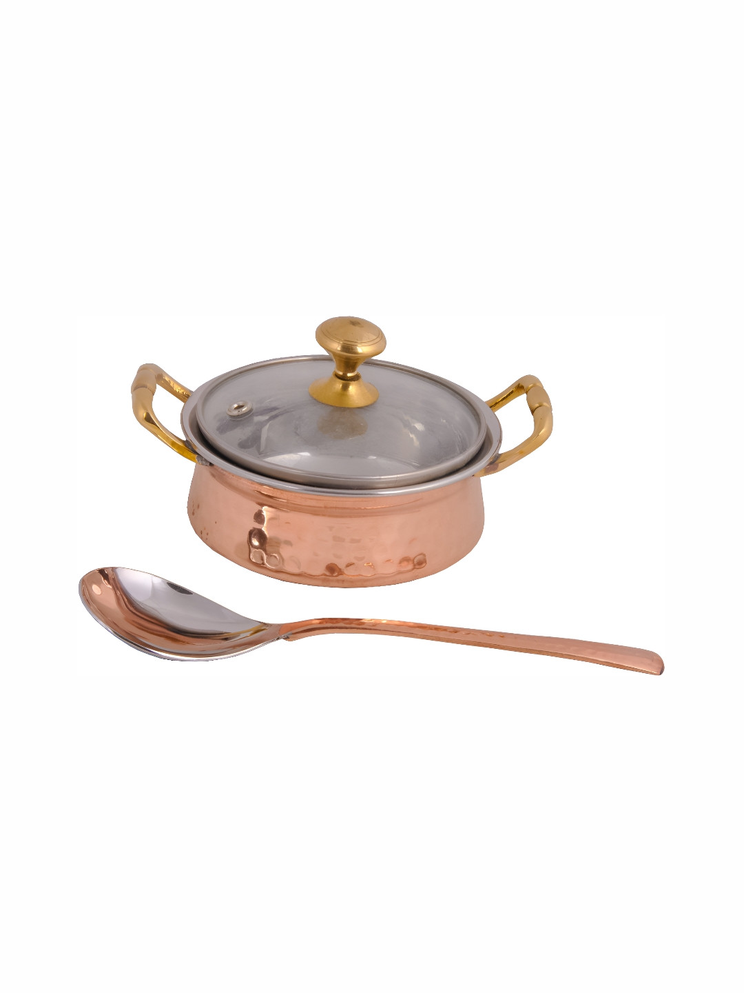 Shivshakti Arts Brown Copper Cooking Handi With Spoon