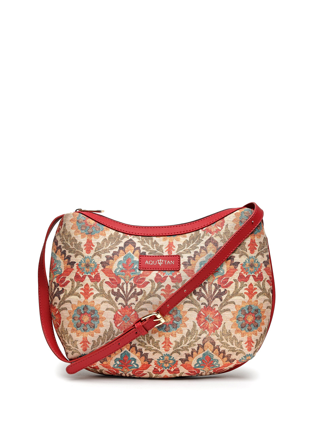 AQUATAN Floral Printed Structured Canvas and Vegan Leather Sling Bag