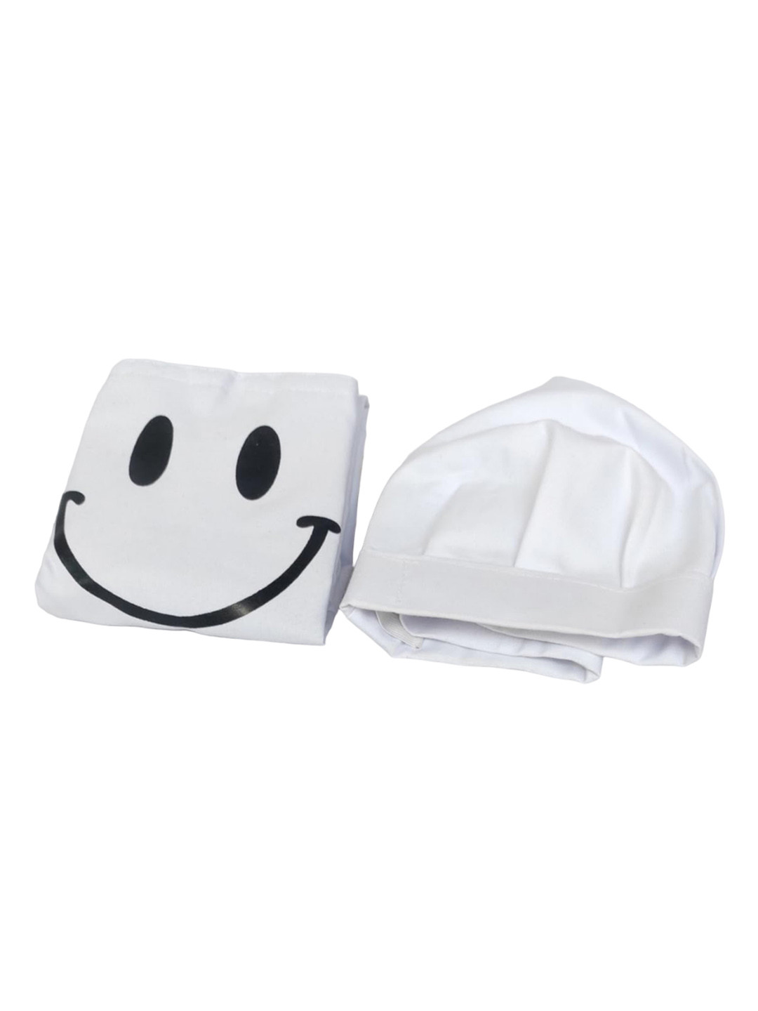 SWITCHON White & Black Smiley Printed Waterproof Apron With Elasticated Cap