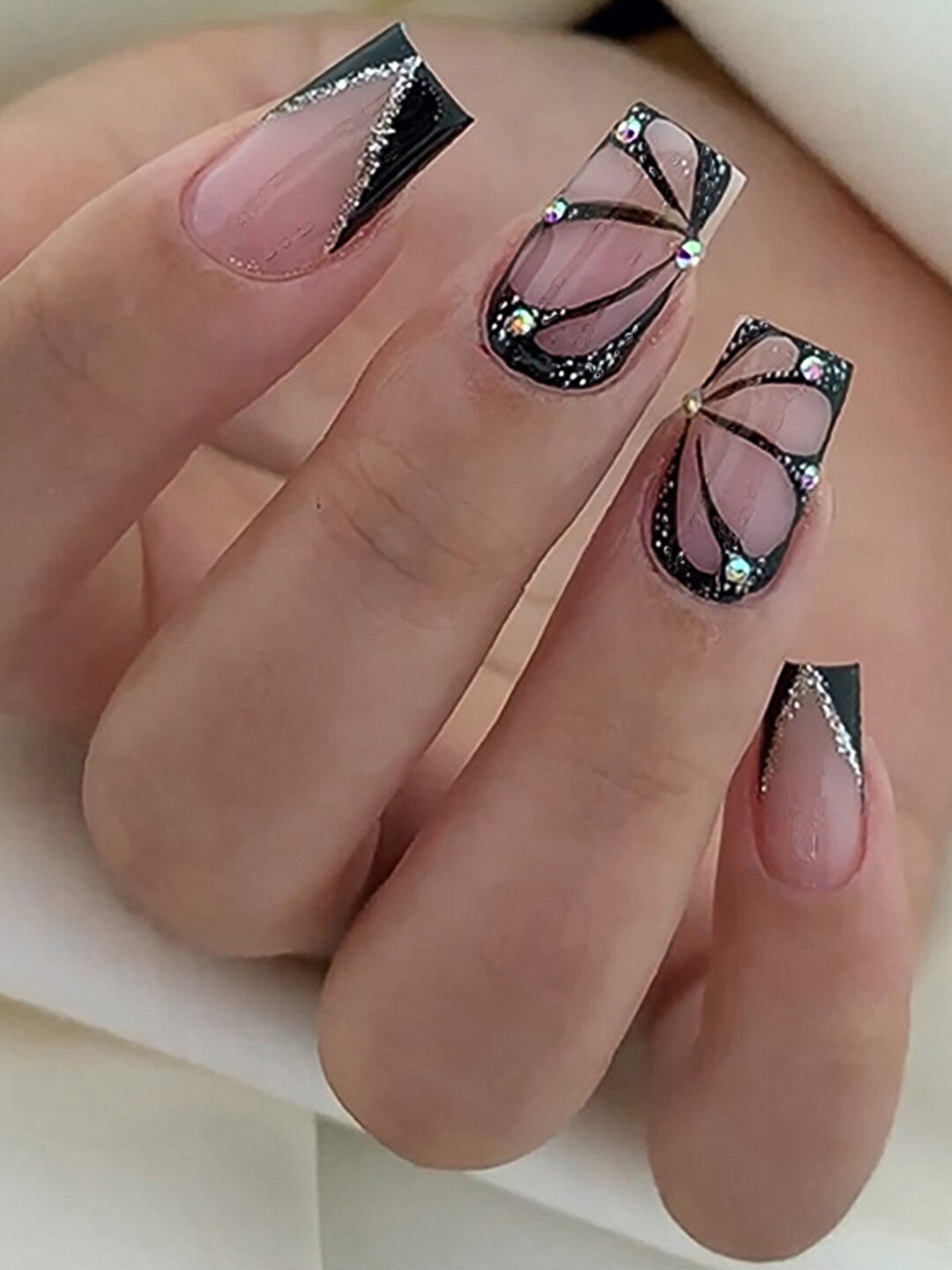 Secret Lives 24 Pcs French Butterfly False Nails