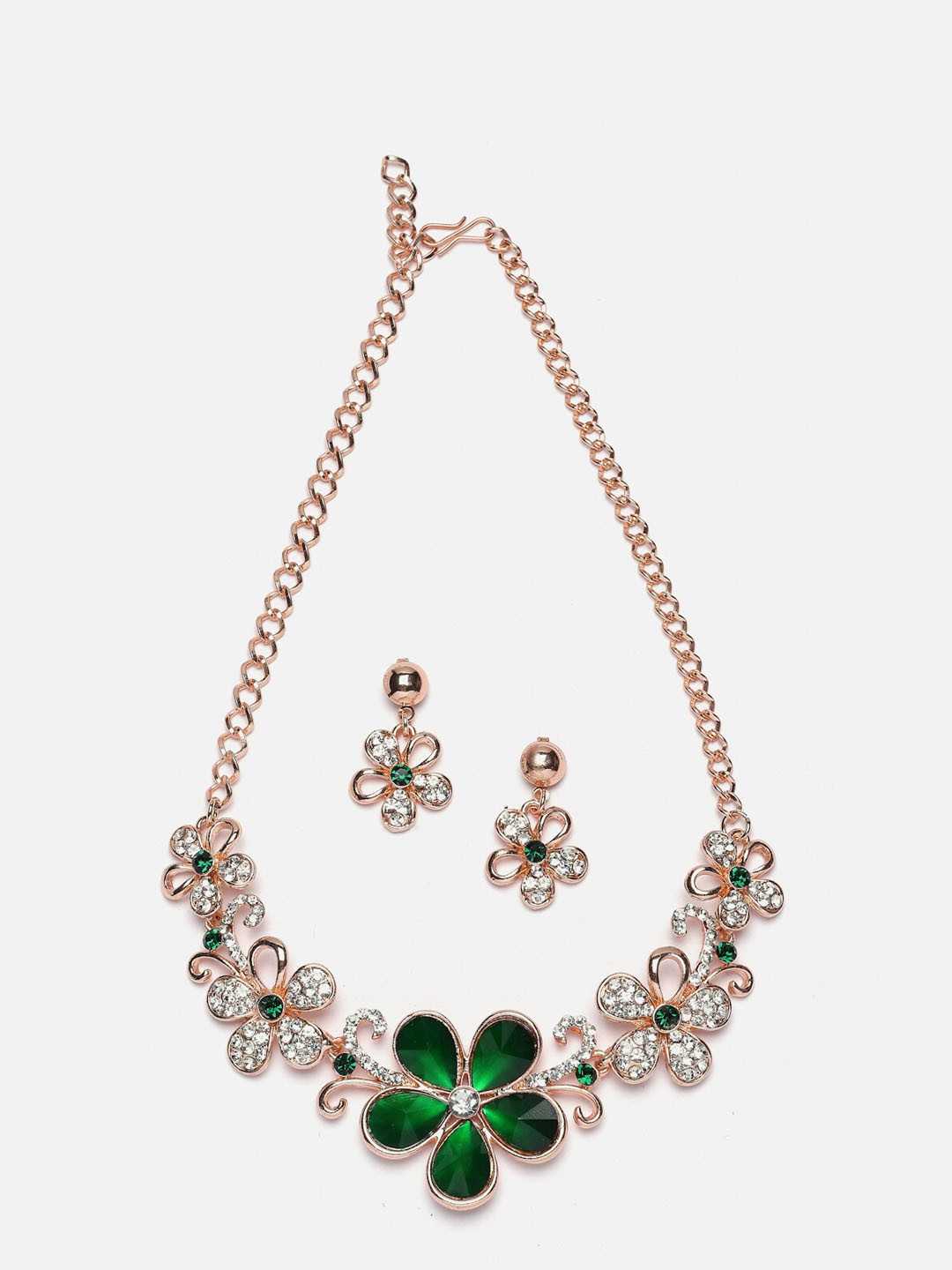 Kennice Rose Gold-Plated AD-Studded Floweret Jewellery Set