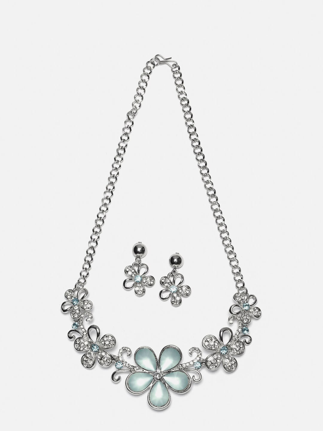 Aazeen Rodium-Plated & American Diamond Studded Jewellery Set