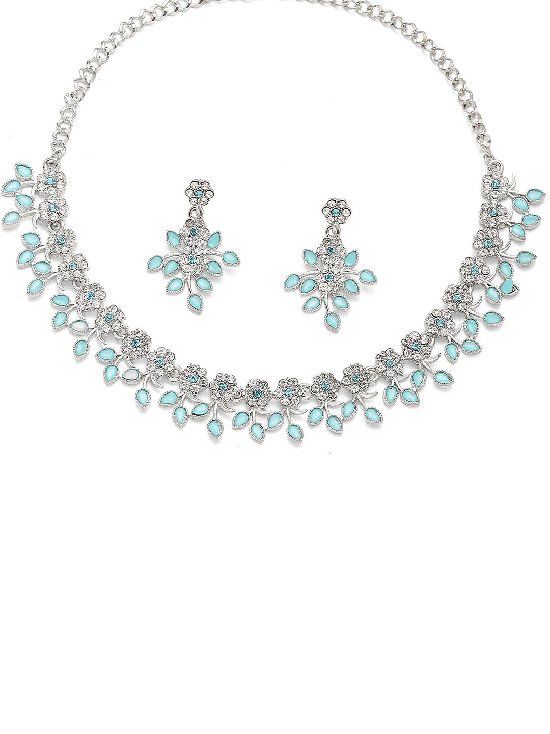 Aazeen Rhodium-Plated Cubic Zirconia Studded Jewellery Set