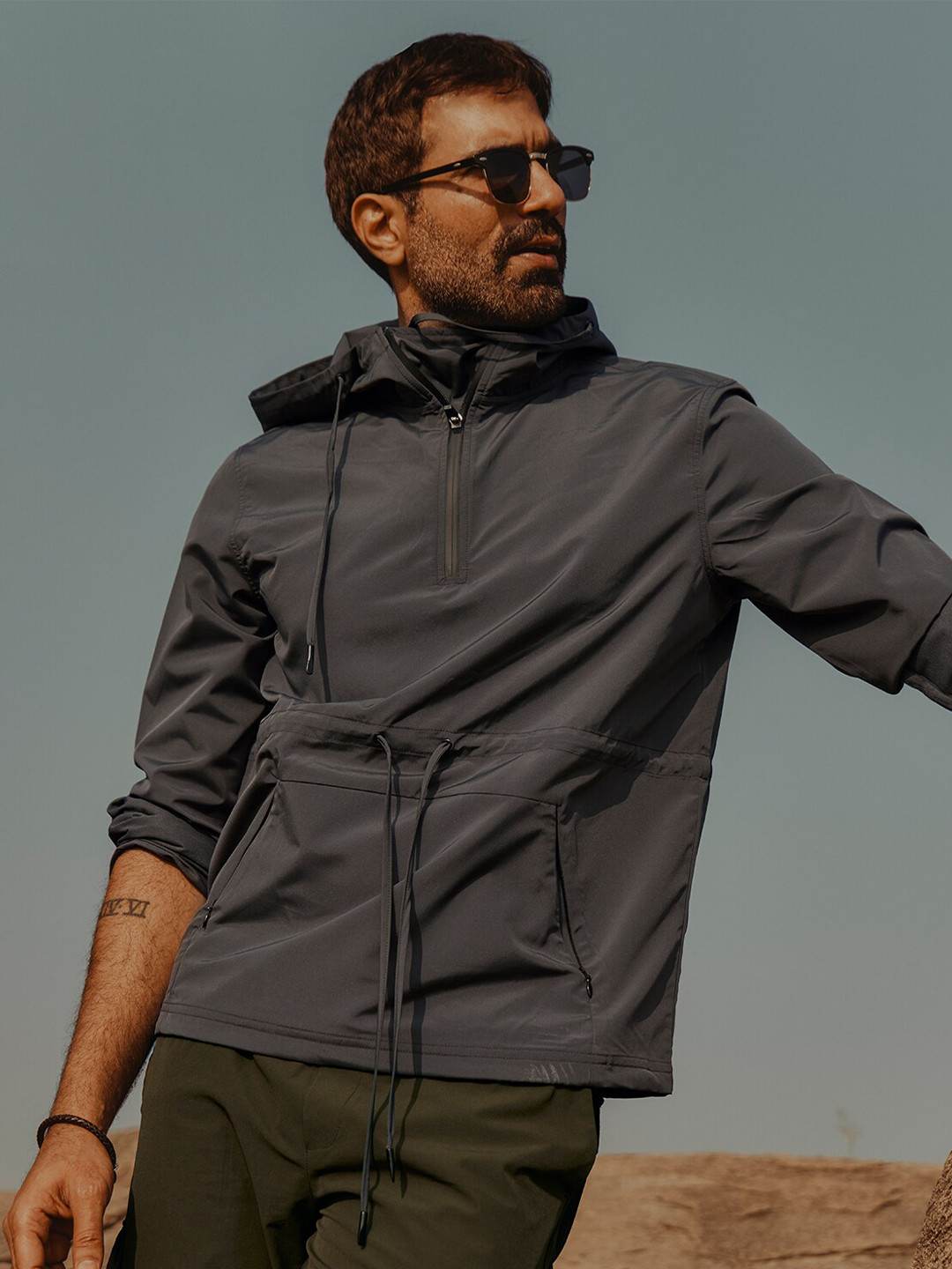 Andamen Full Sleeves Hooded Rapid-Dry Technology Pullover Sweatshirt With Half Zipper