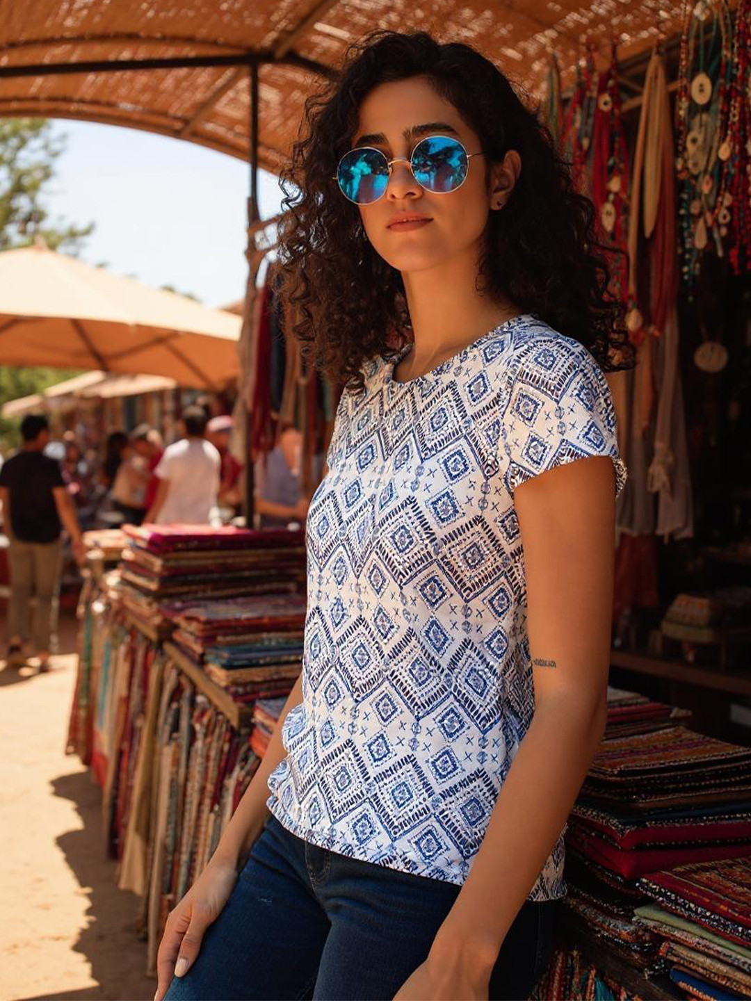 Hive91 Tribal Printed Round Neck Cotton Relaxed Fit T-shirt