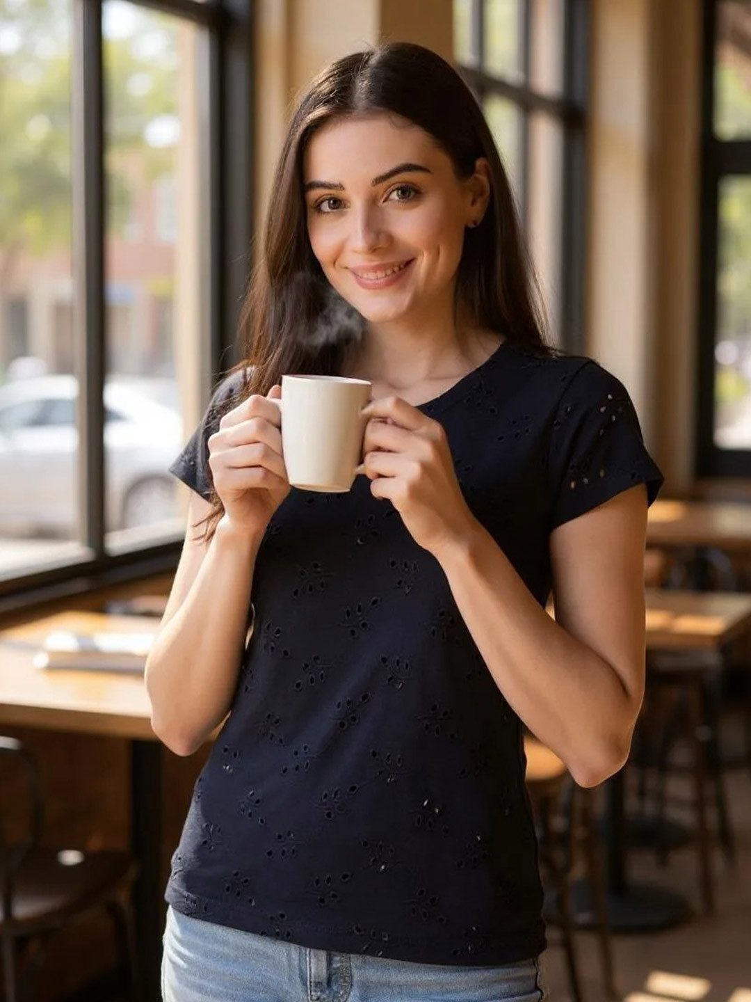 Hive91 Floral Shifley Cotton Round Neck Relaxed Fit Casual T-shirt