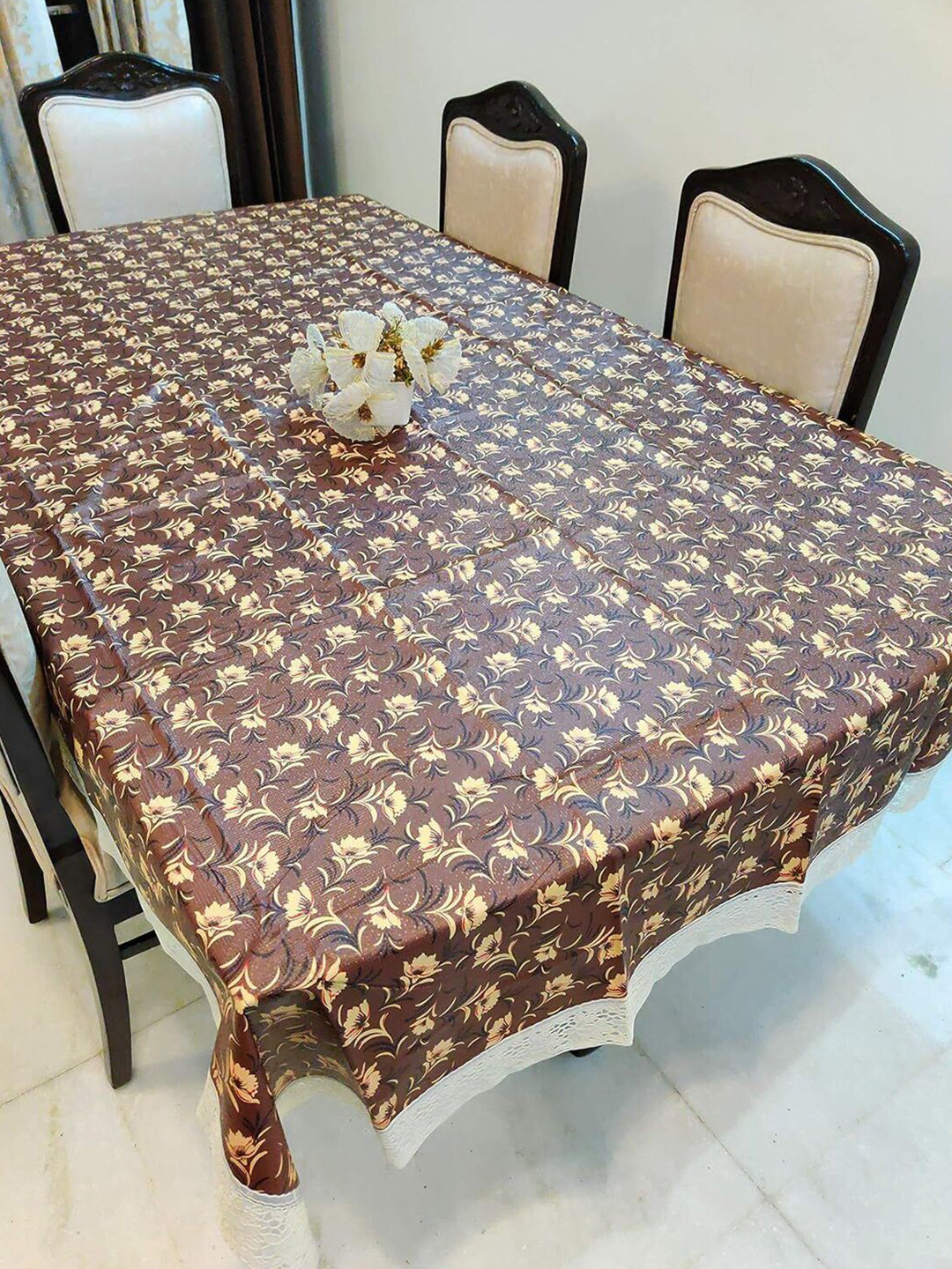 CASA-NEST Brown Printed Rectangular Waterproof 4 Seater Table Cover