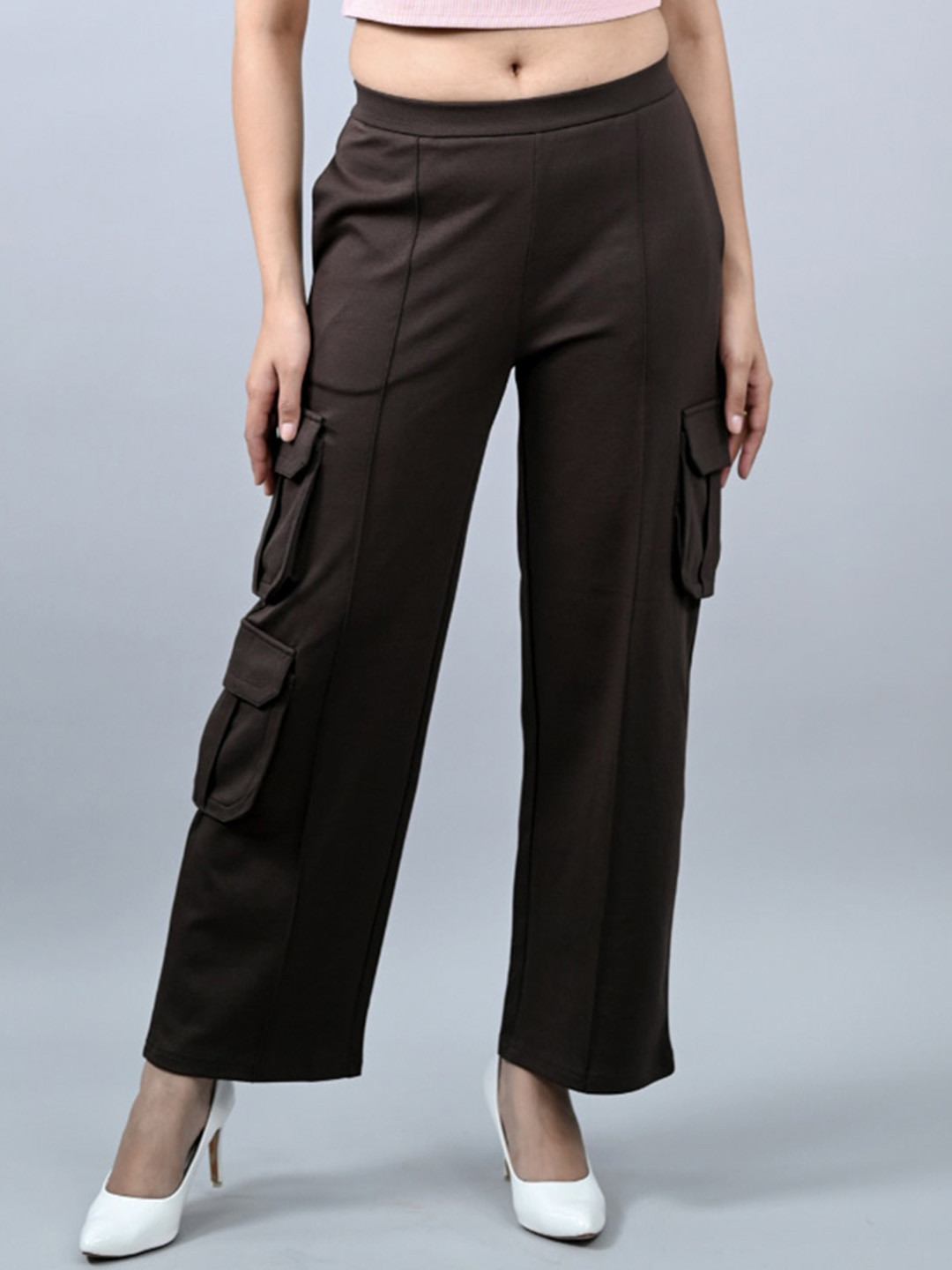 Mlada Straight Fit Mid Waist Cargo Pants with Pockets