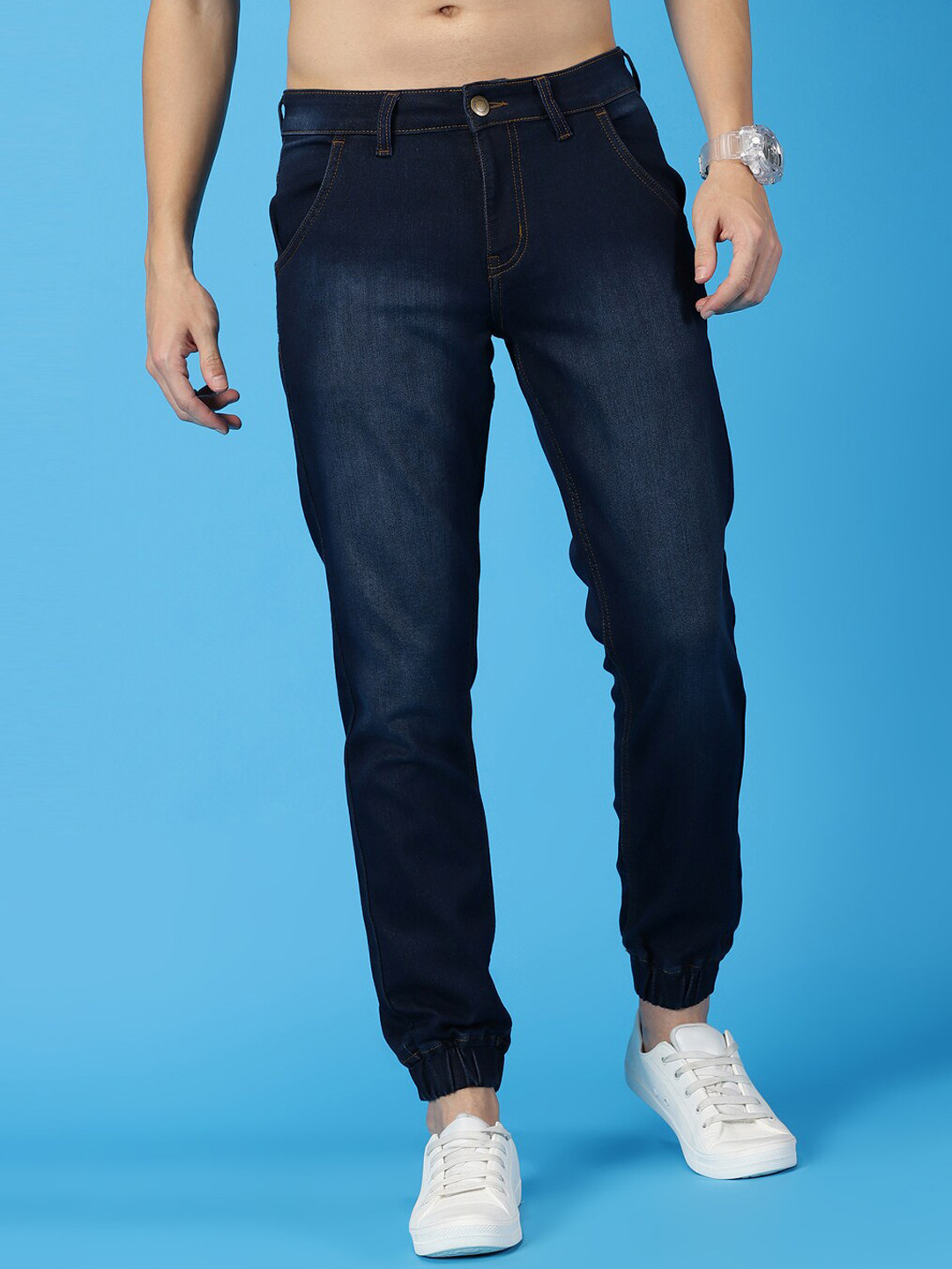 Mast & Harbour Men Smart Jogger Clean Look Light Fade Stretchable Jeans