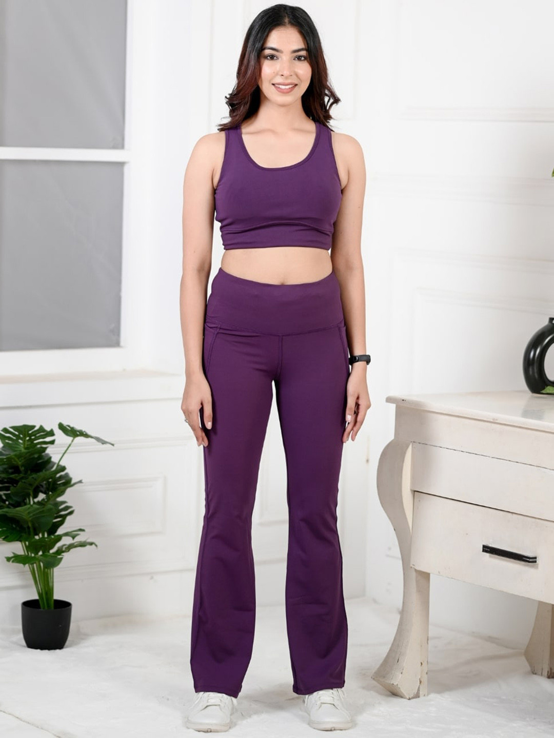 Mlada Women Flared High-Rise Active Wear Gym Bootcut Trousers