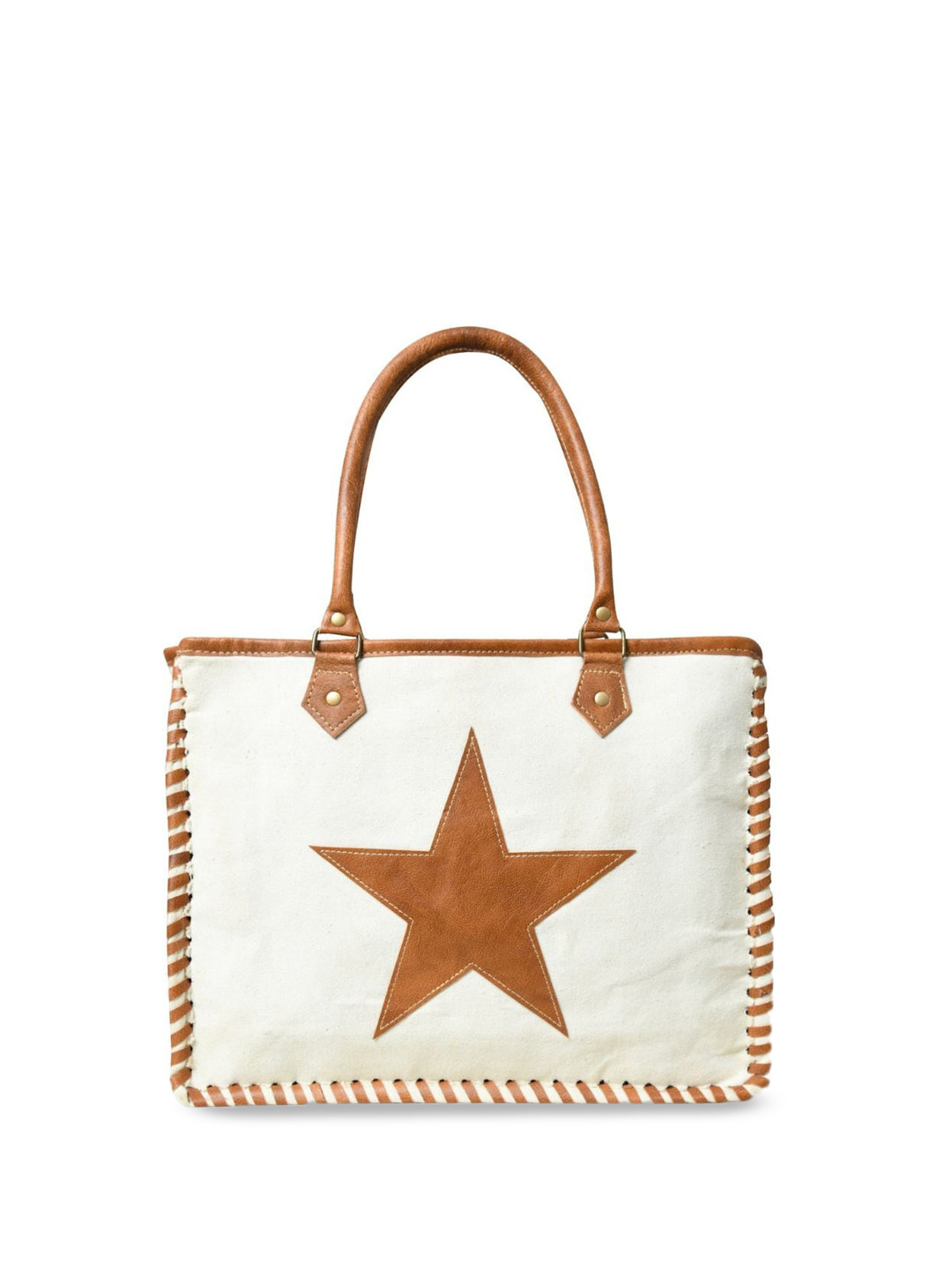 MaheTri Star Upcycled Geometric Printed Structured Canvas Shoulder Bag
