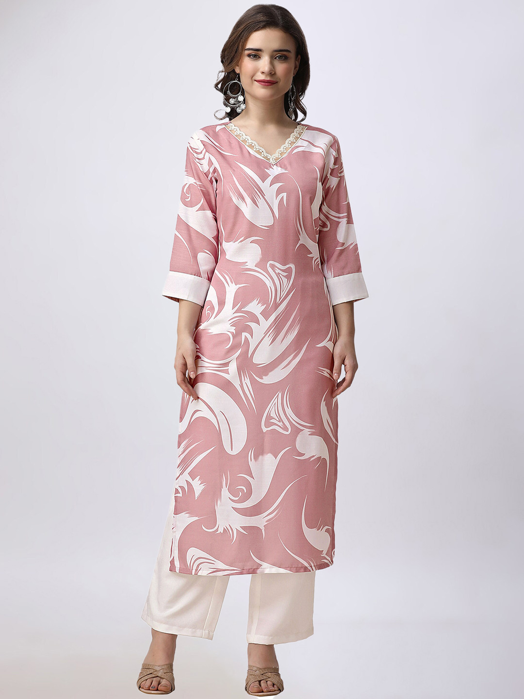 FAB GALAXY Abstract Printed Straight Kurta with Palazzos