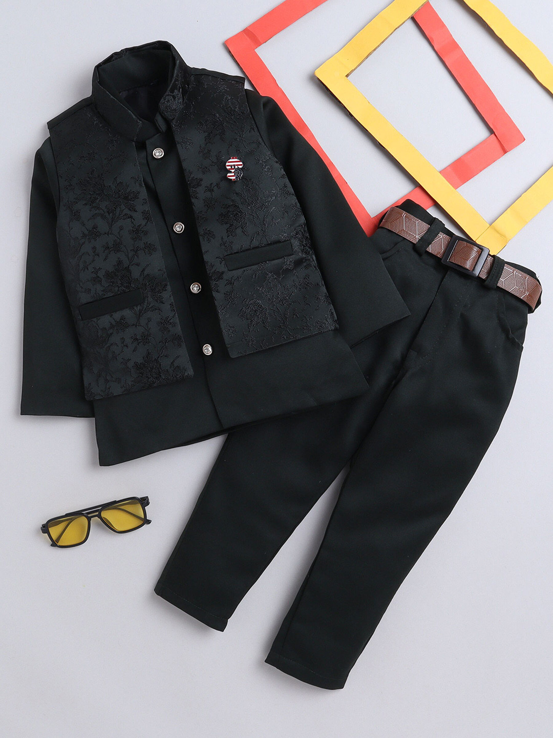 FOURFOLDS Boys Bandhgala Two-Piece Suits