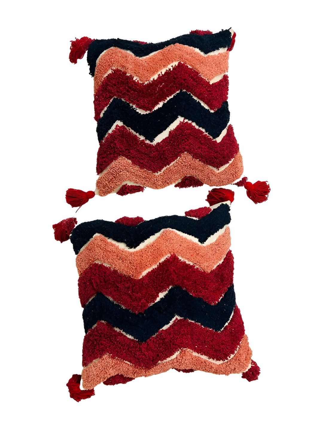 GAB Red & Black 2 Pieces Geometric Embroidered Cotton Square Cushion Covers