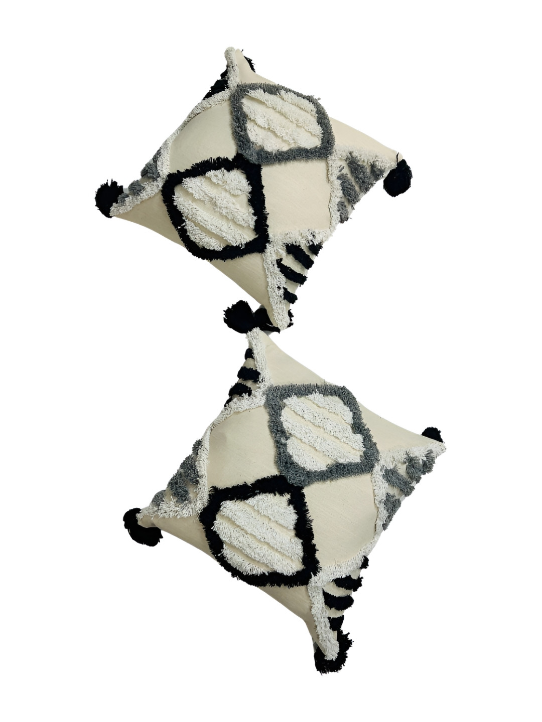GAB Black & White 2 Pieces Embroidered Cotton Square Cushion Covers
