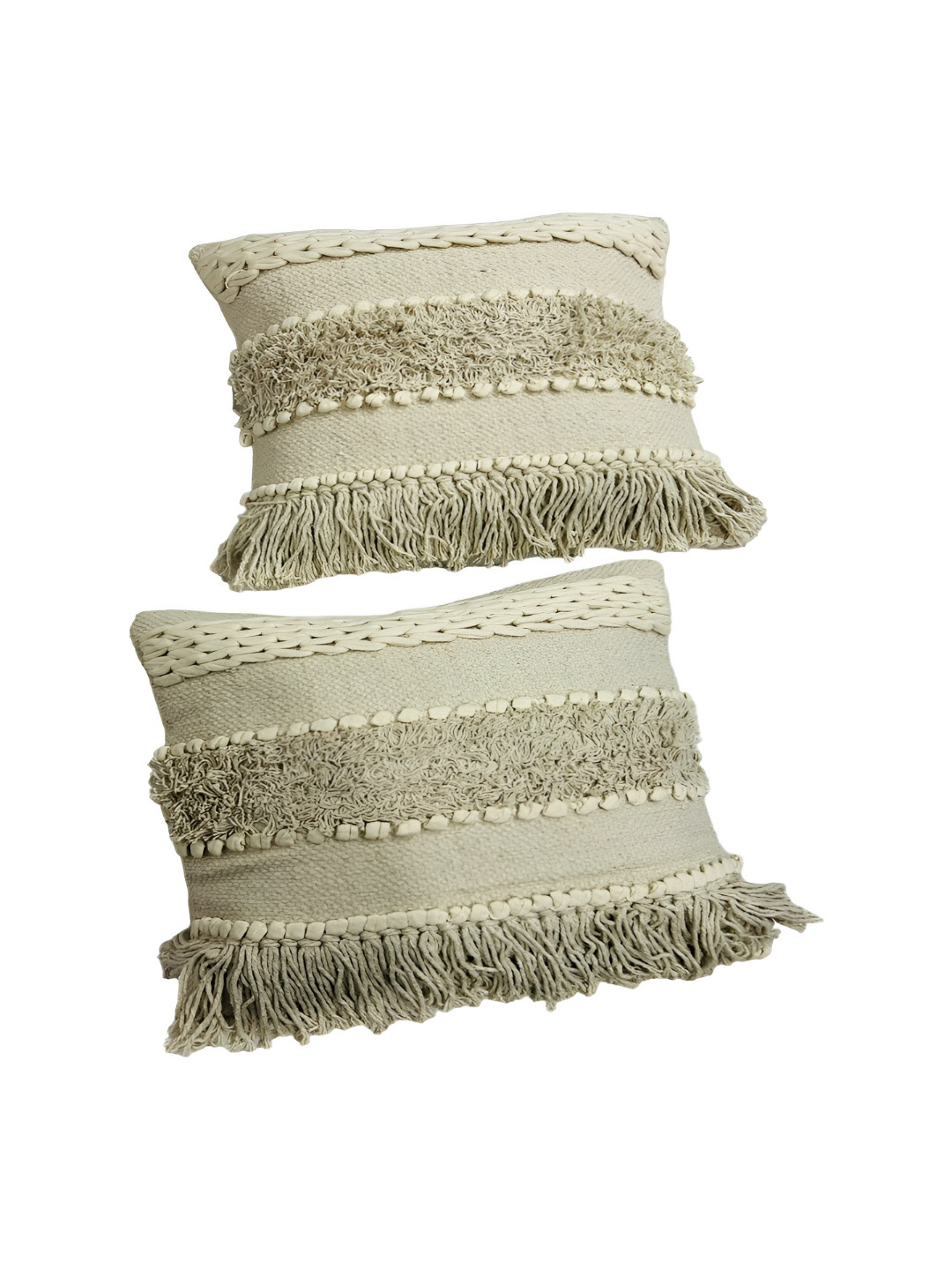 GAB Brown Self Design Cotton Breathable 2 Piece Embroidered Square Cushion Covers -16x16In
