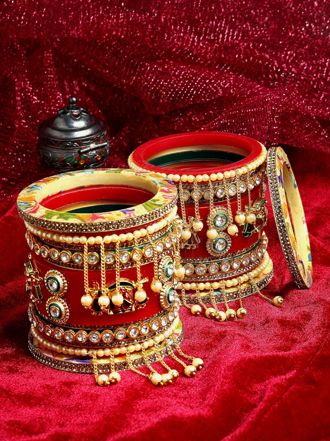 PANASH Set Of 22 Gold-Plated Stone-Studded & Beaded Bangles