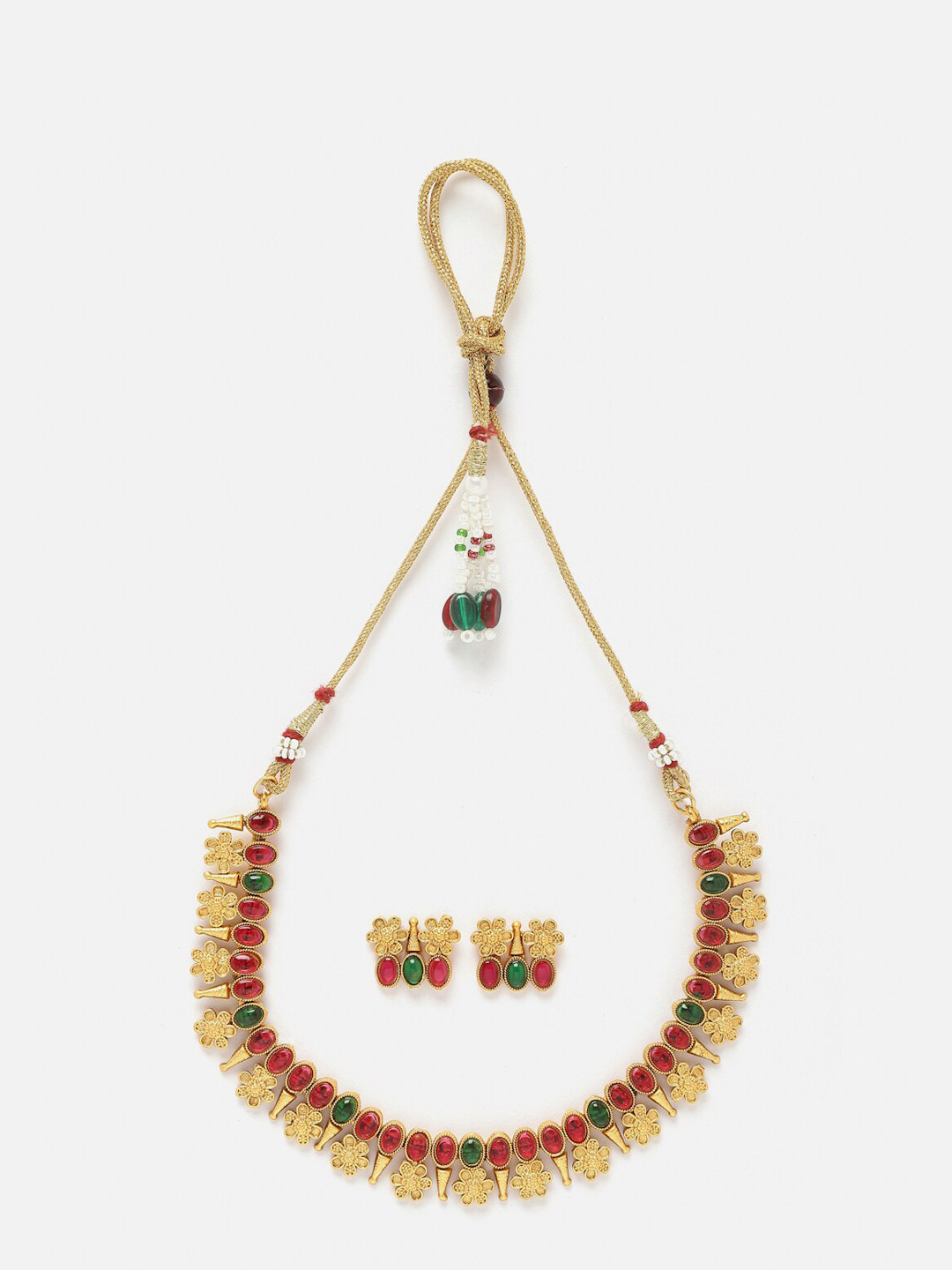 Aazeen Gold-Plated Cubic Zirconia-Studded Floweret Jewellery Set