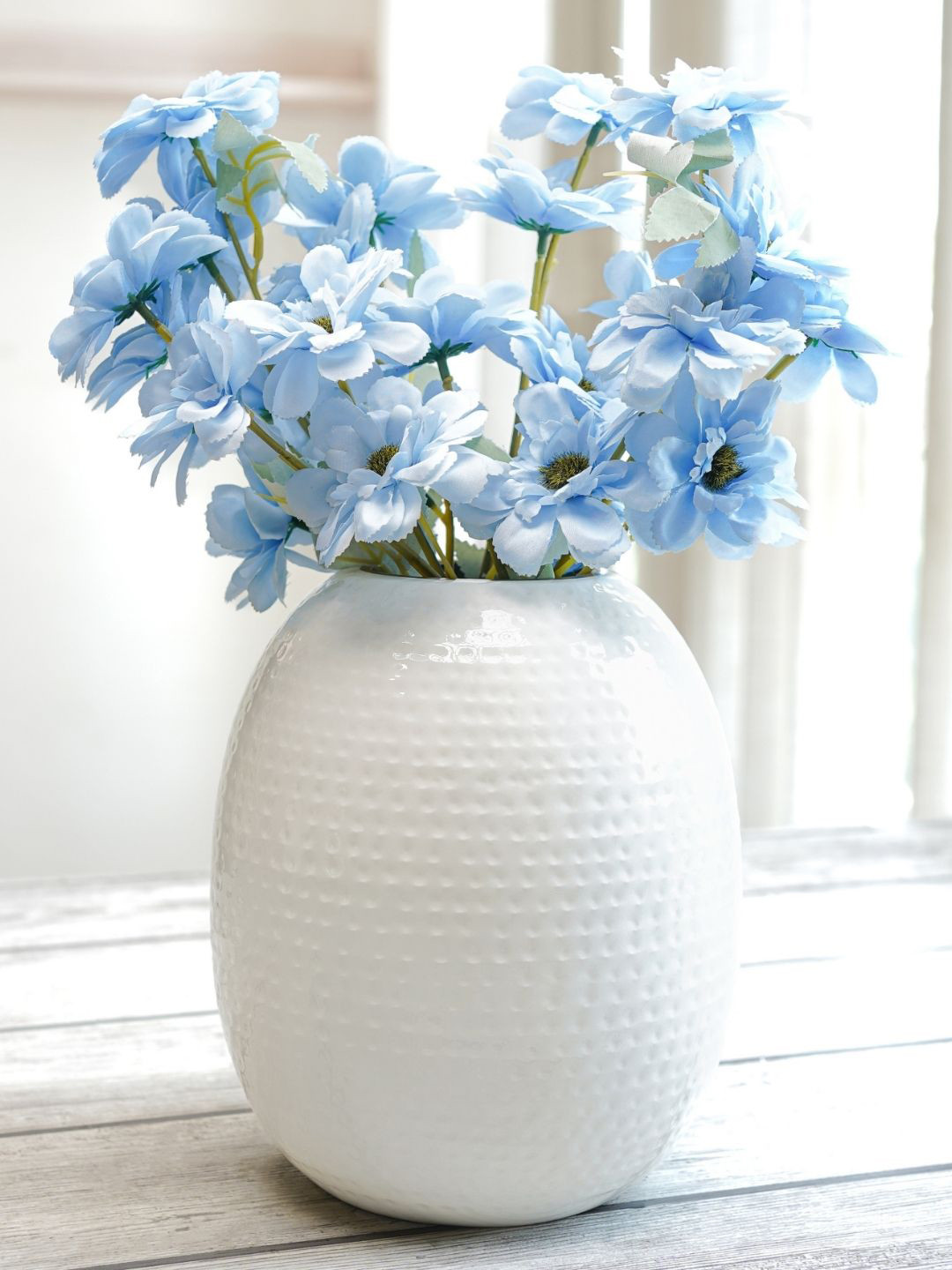 BEHOMA White Hammered Metal Oval Shape Flower Vase