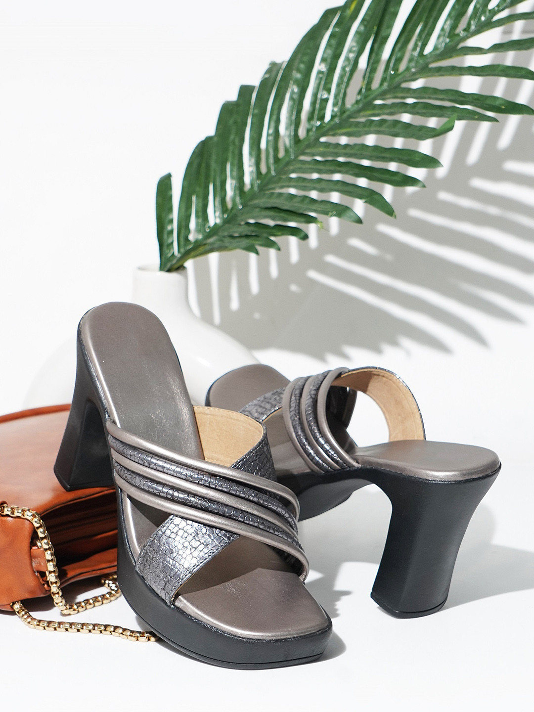 Try Me Striped Open Toe Block Heels