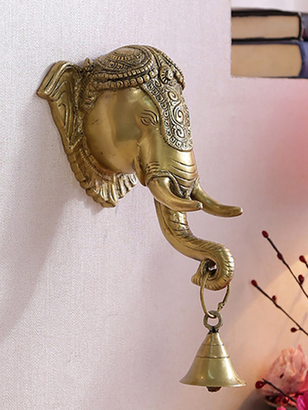 Two Moustaches Brown Ganpati Brass Wall Hanging with Bell
