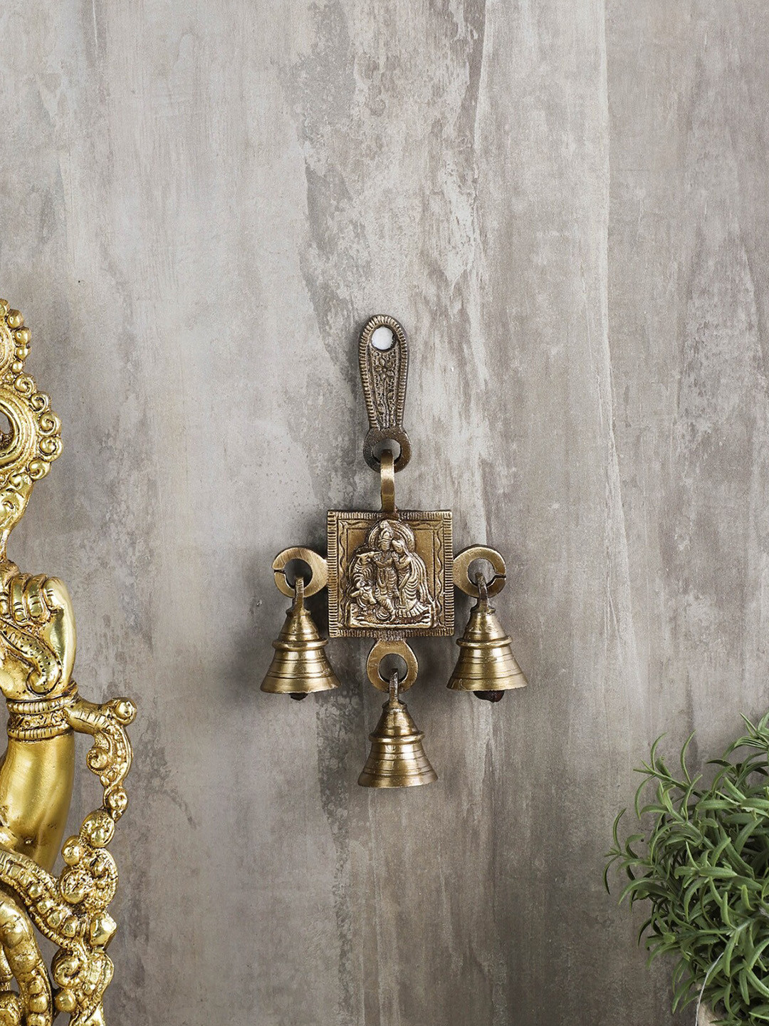 Two Moustaches Brown Brass Radha Krishna Hanging Bells