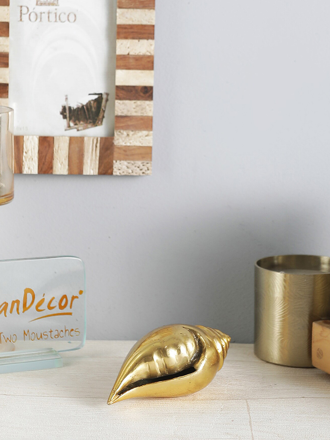 Two Moustaches Shankh Yellow Metal Metallic Living Room Small Showpiece - 2 Inches