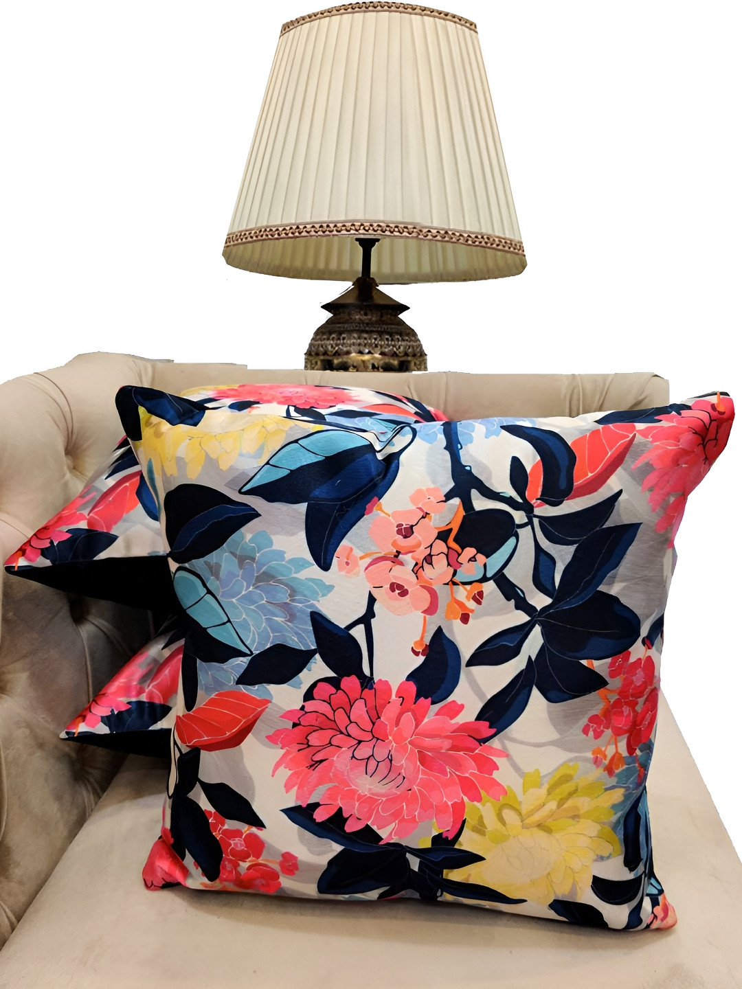 Good Vibes White Floral Polyester Washable 3 Piece Textured Square Cushion Covers -16x16In