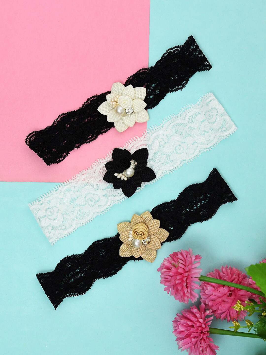 FUNKRAFTS Girls Set of 3 Laced Hairband