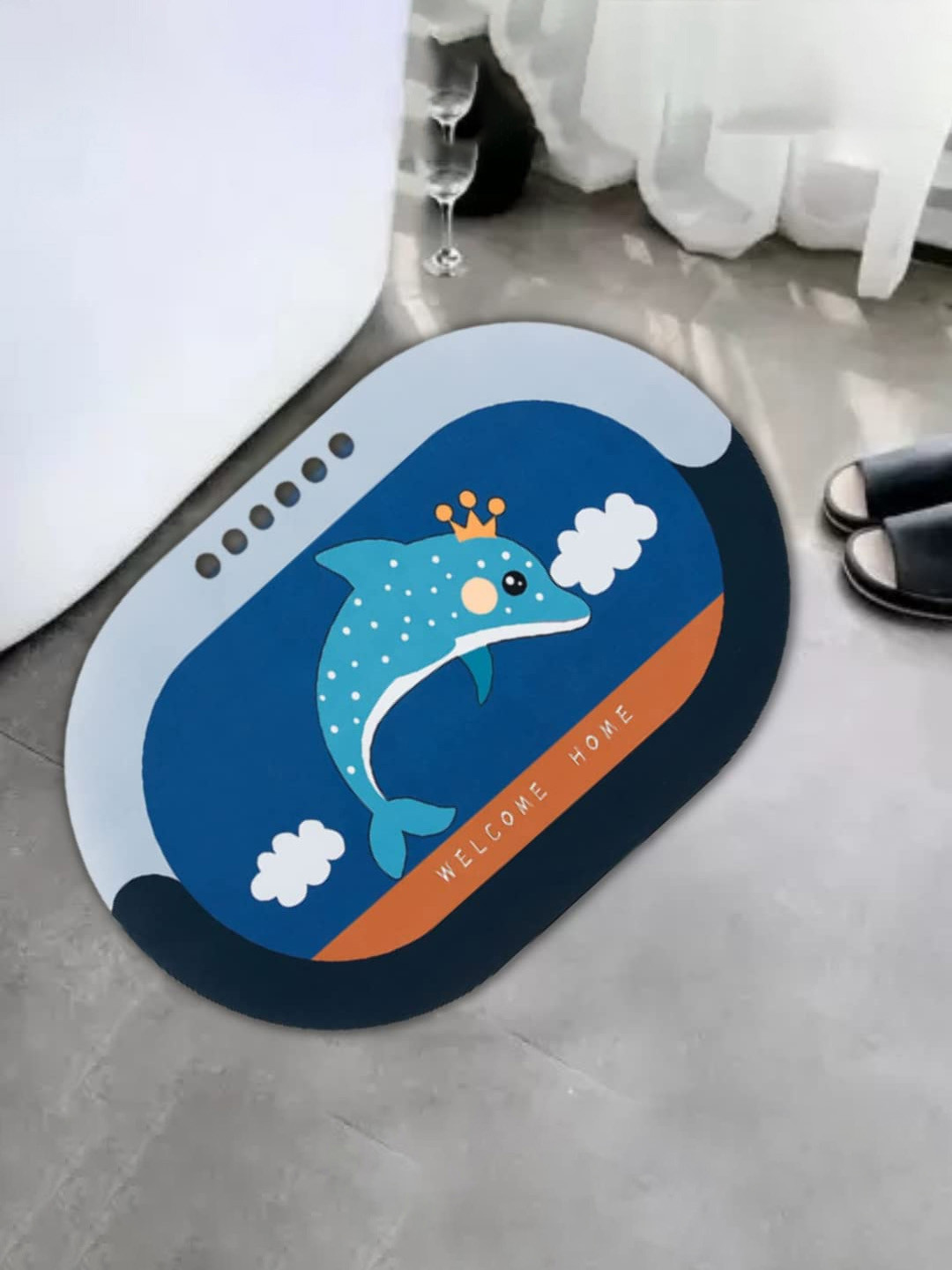 Kuber Industries Blue & Grey Graphic Printed Anti-Skid Quick Dry Doormat