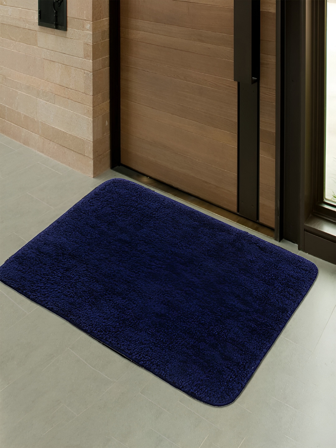 Kuber Industries Blue & Black 2 Pieces Anti Slip Absorbent Fluffy Doormats