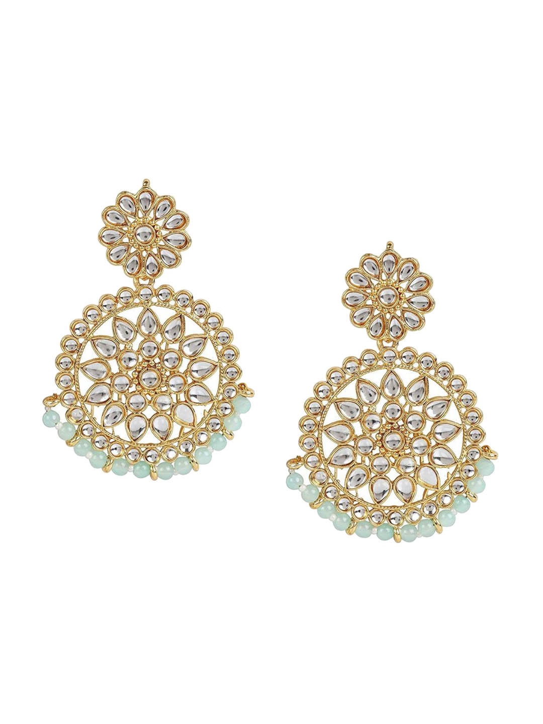 I Jewels Gold-Plated Kundan Contemporary Chandbalis