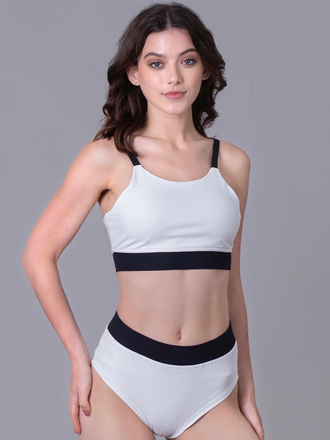 Keepfit Ribbed Contrast Border 2 Piece Swim Bikini Set