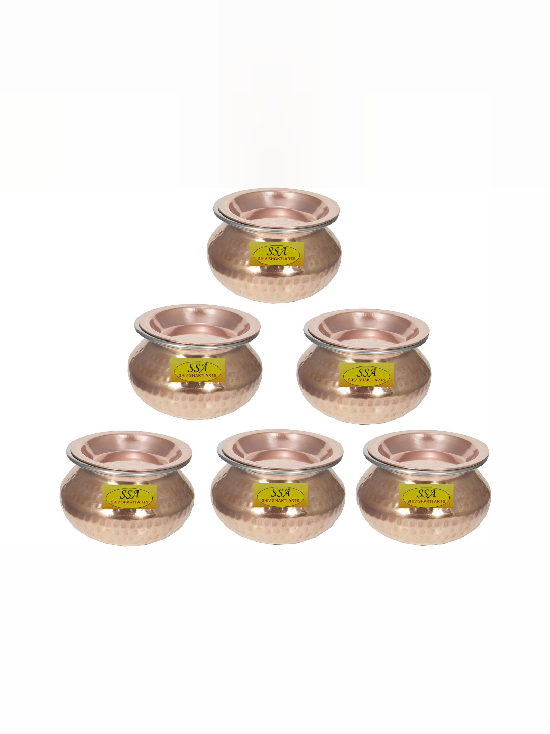 Shivshakti Arts Gold Toned 6 Pcs Copper Handi With Lid