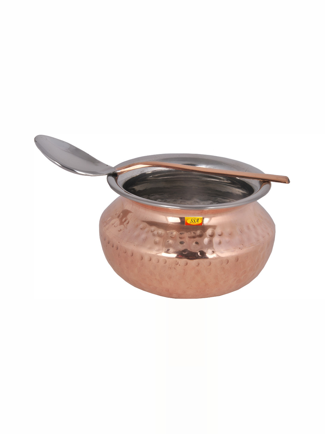 Shivshakti Arts Brown Copper Cooking Handi With Spoon 650 ml