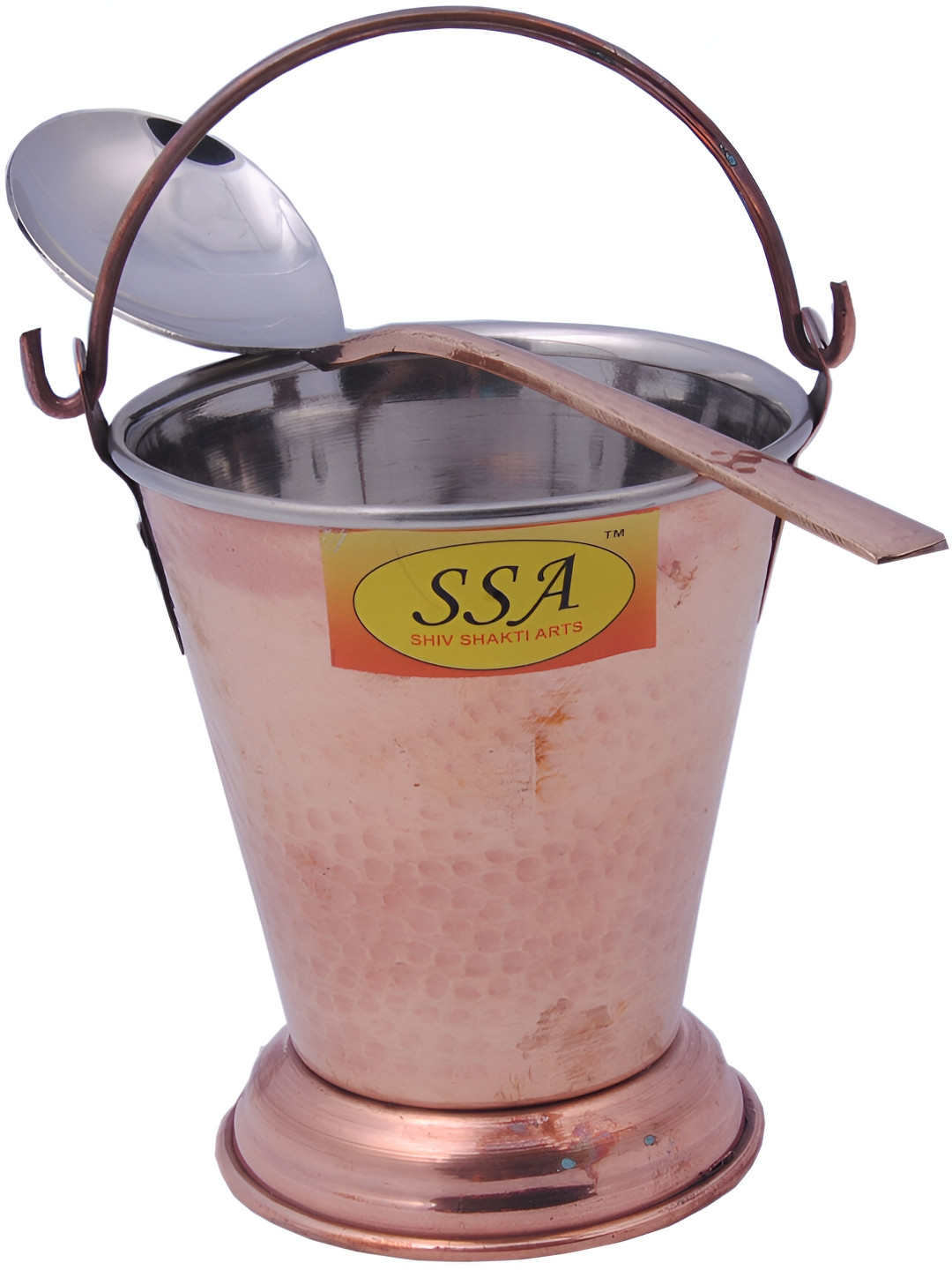 Shivshakti Arts Brown Copper Steel Copper Serving Bucket With Cutlery