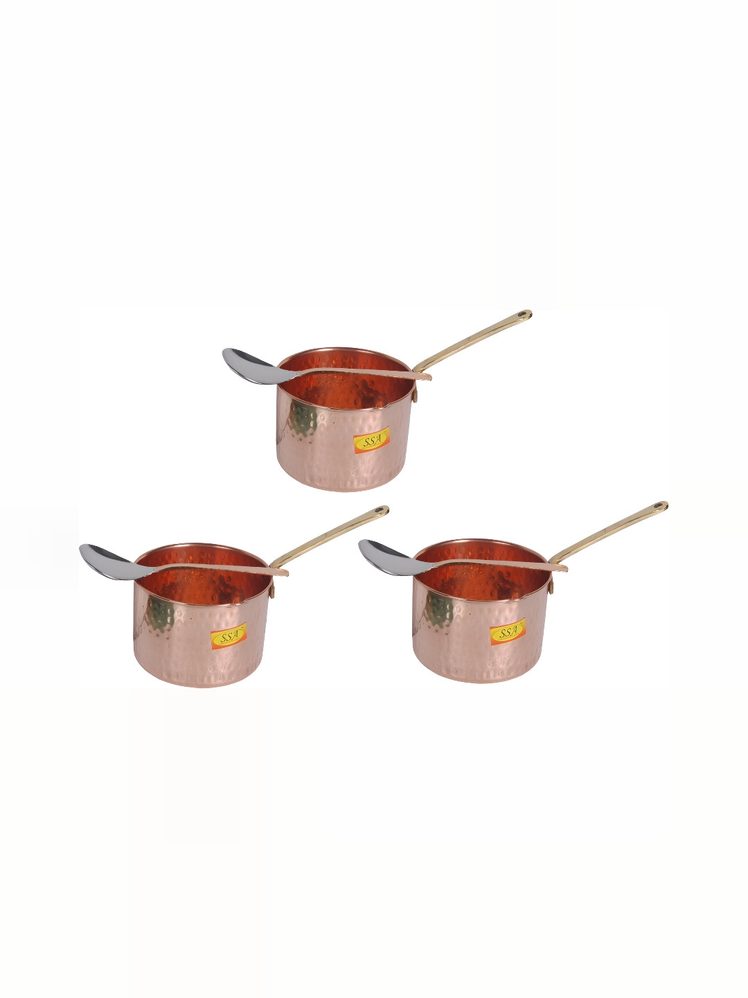Shivshakti Arts Brown 3 Pieces Copper Sauce Pan with Serving Spoons