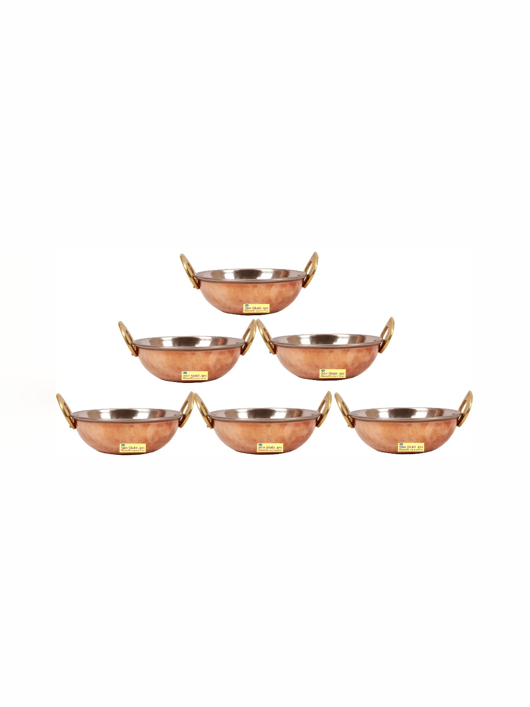 Shivshakti Arts Brown 6 Pieces Copper Kadai Set 500 ml Each