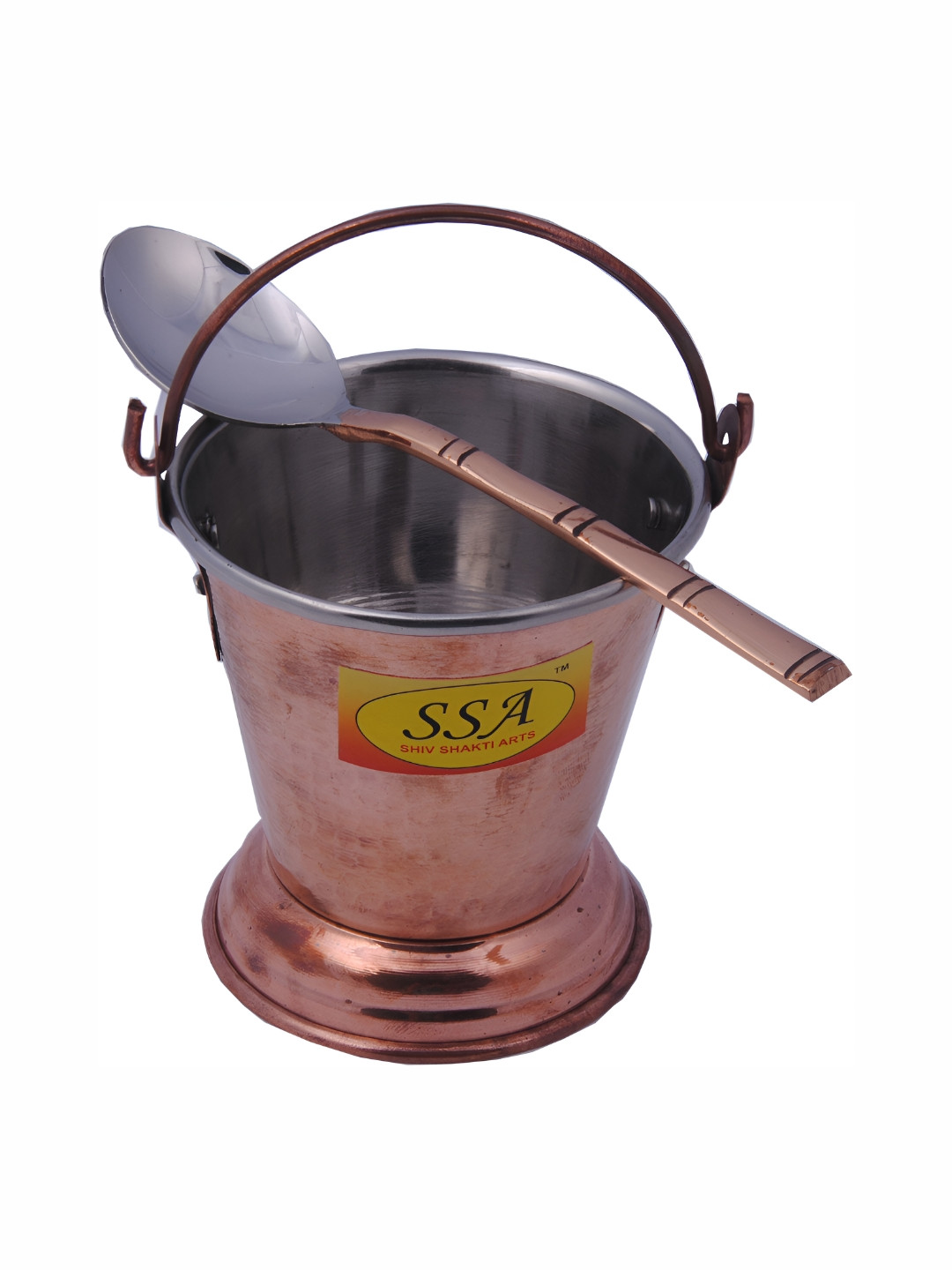 Shivshakti Arts Brown Copper Bucket With Serving Spoon