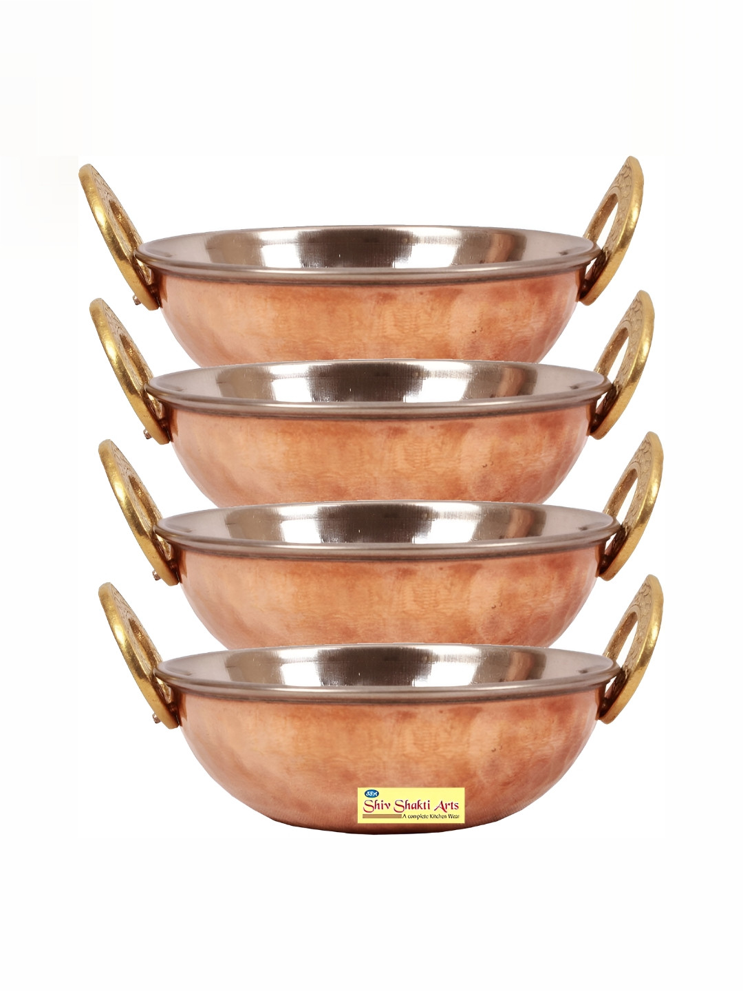 Shivshakti Arts Copper-Toned 4 Pieces Copper Kadhais