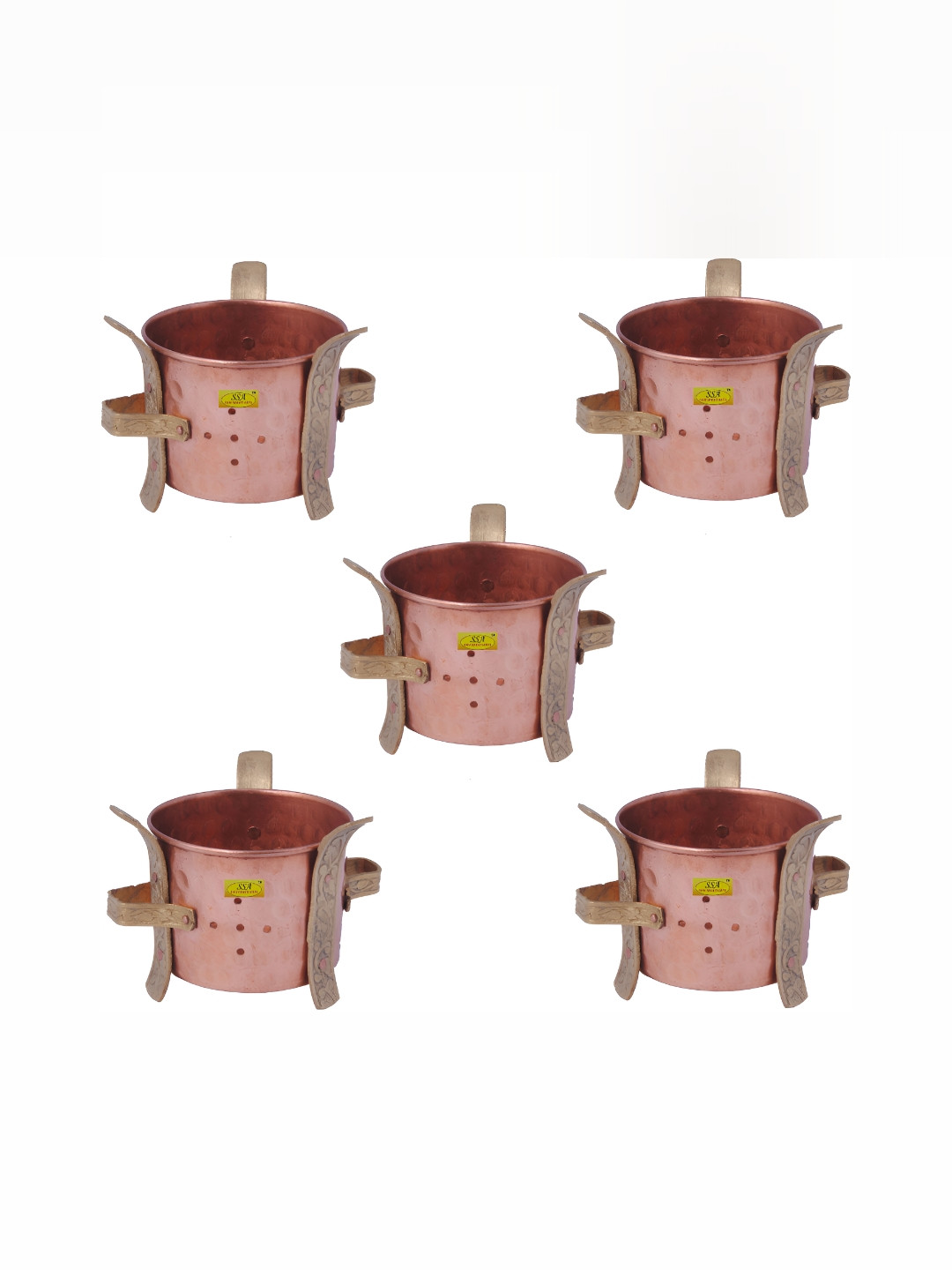 Shivshakti Arts 5 Pieces Copper Brass Food Warmer Angeethi Traditional Sigdis